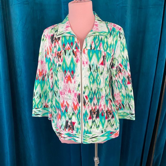 Chico's Jackets & Blazers - Chico's Ikat Print Zip Up Lightweight Jacket in Multi